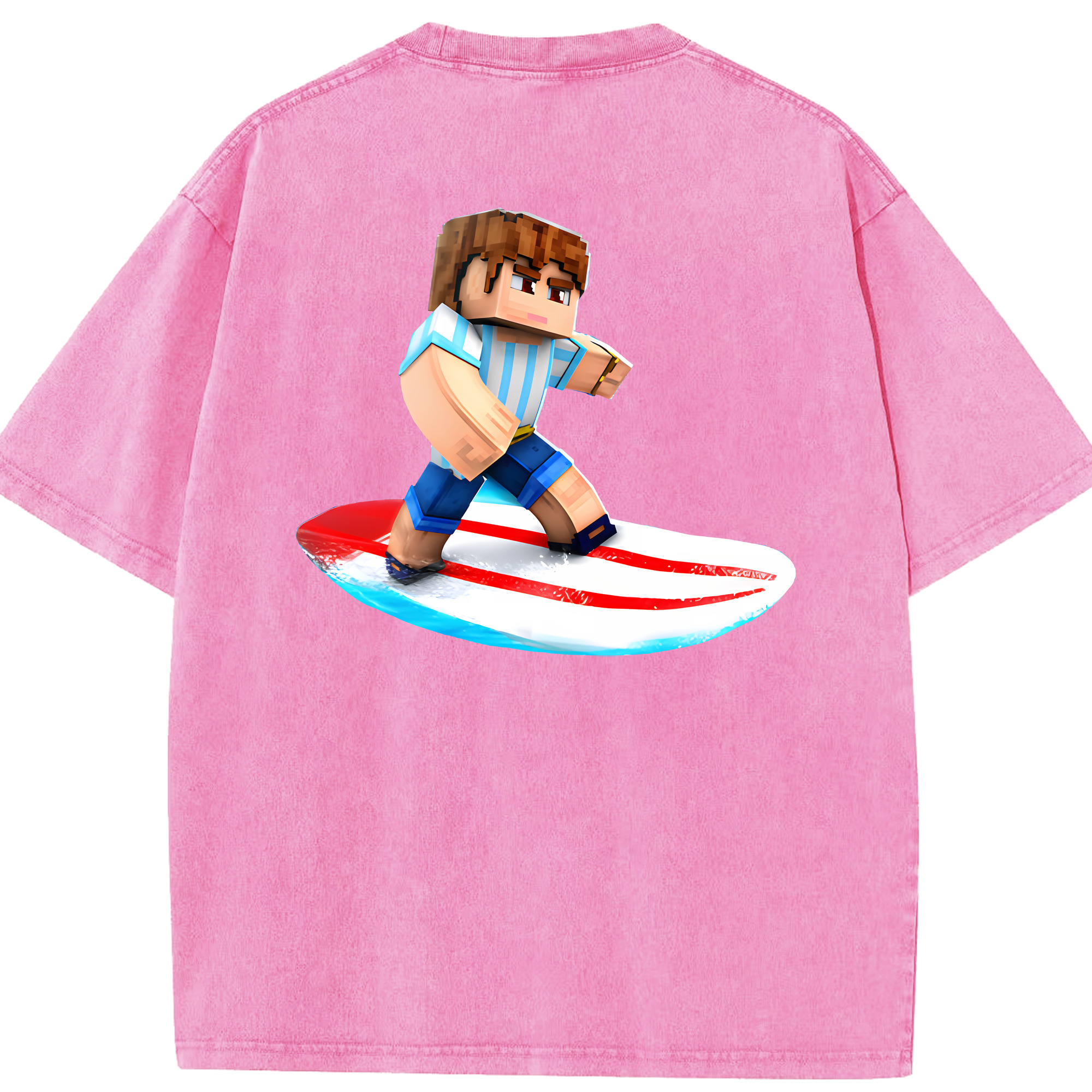 （画像用） マインクラフト ブロックの世界 Minecraft MC Block world 綿100% ヴィンテージ風 半袖Tシャツ（背面プリント）